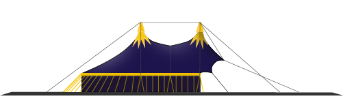 chapiteau de cirque 25M en 4 mâts avec casquette
